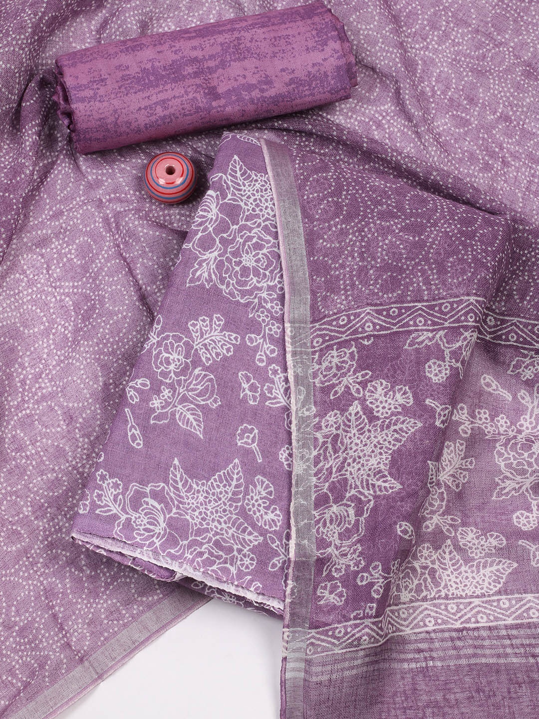 

Meena Bazaar Floral Printed Linen Unstitched Dress Material, Purple