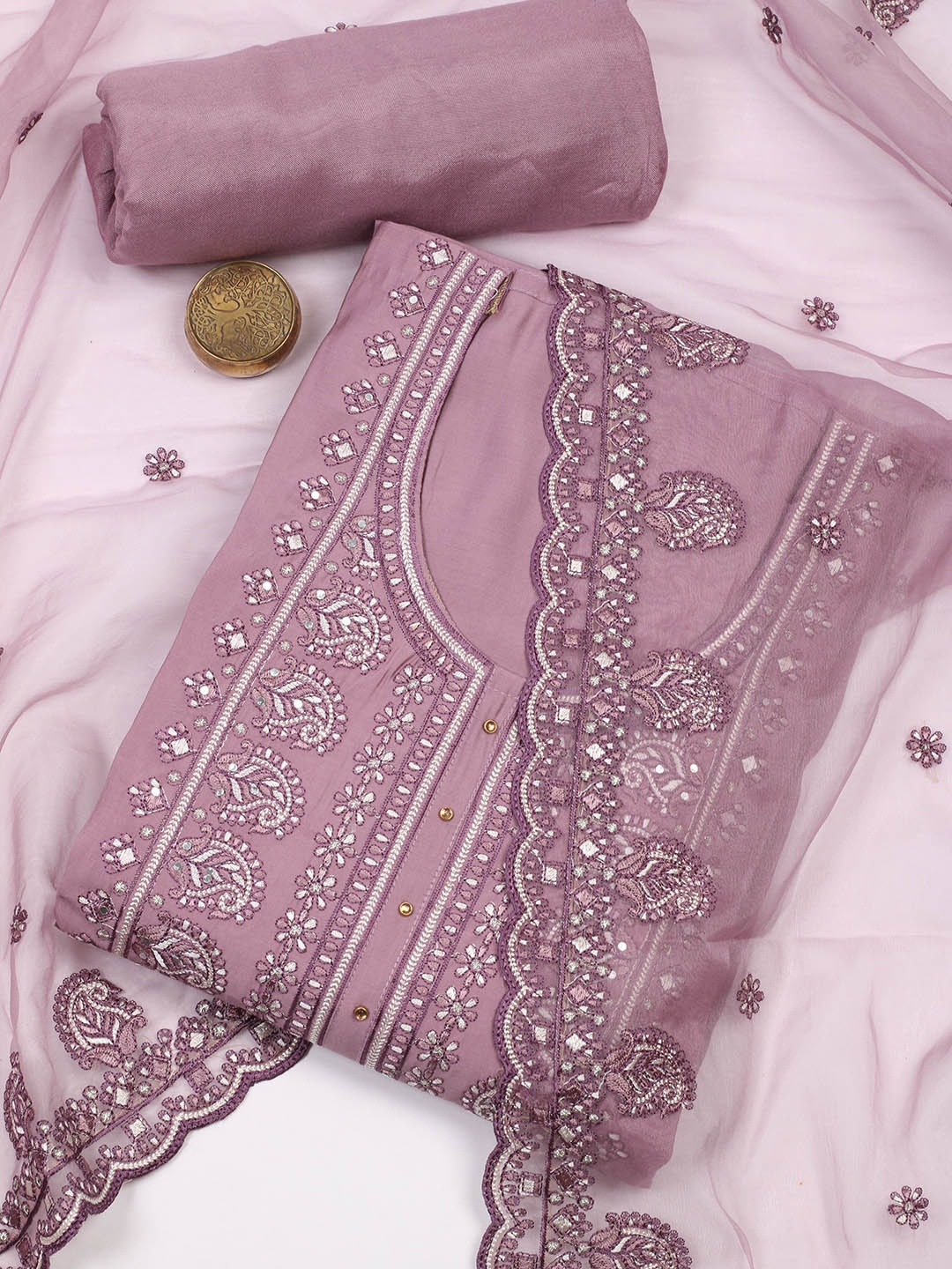 

Meena Bazaar Paisley Embroidered Unstitched Dress Material, Purple
