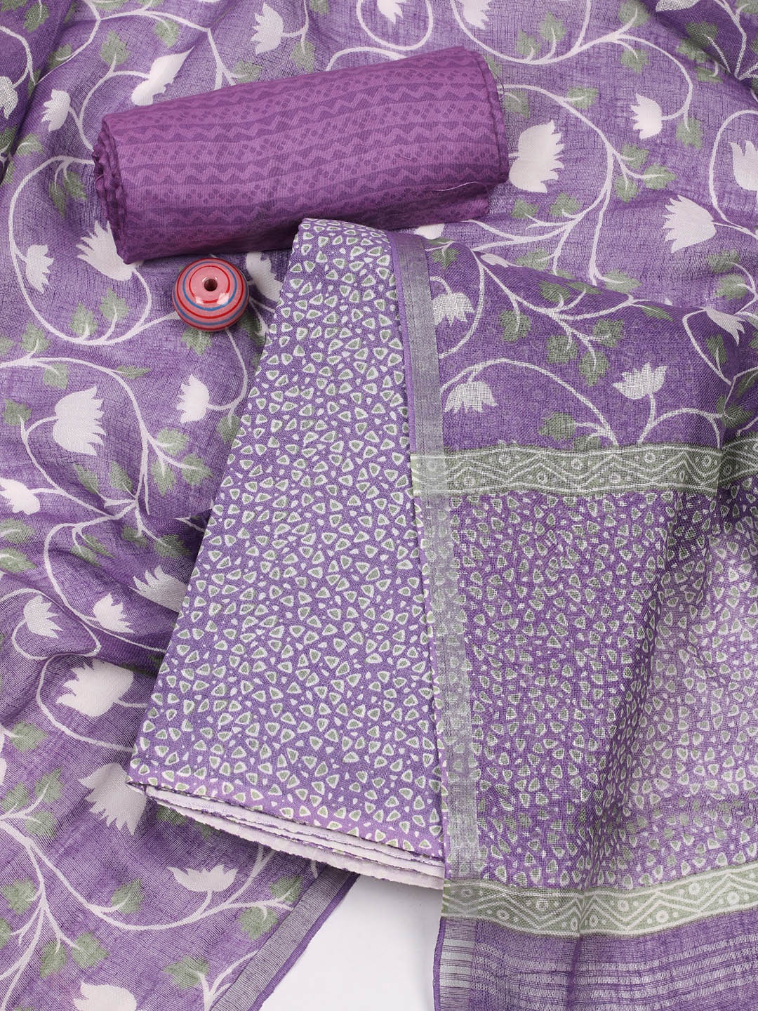 

Meena Bazaar Floral Printed Linen Unstitched Dress Material, Purple