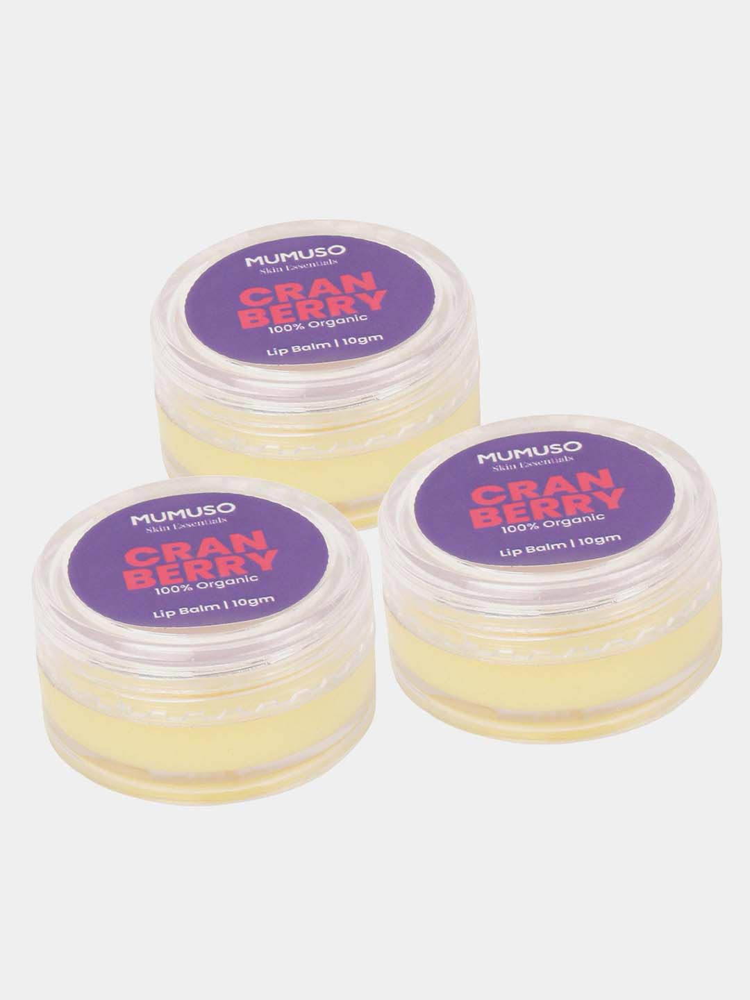 

MUMUSO Set of 3 Cranberry Organic Long Lasting Lip Balm - 10 g each, Purple