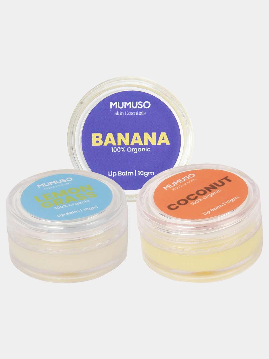 

MUMUSO Set of 3 Organic Long Lasting Lip Balm 10 g each - Banana + Coconut + Lemongrass, Blue