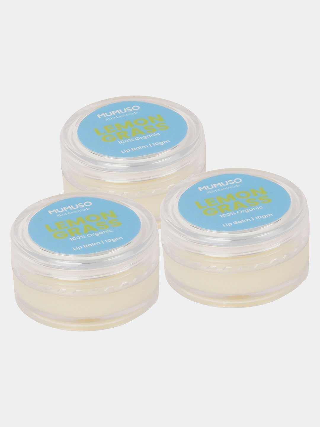 

MUMUSO Set of 3 Lemongrass Organic Long Lasting Lip Balm - 10 g each, Blue