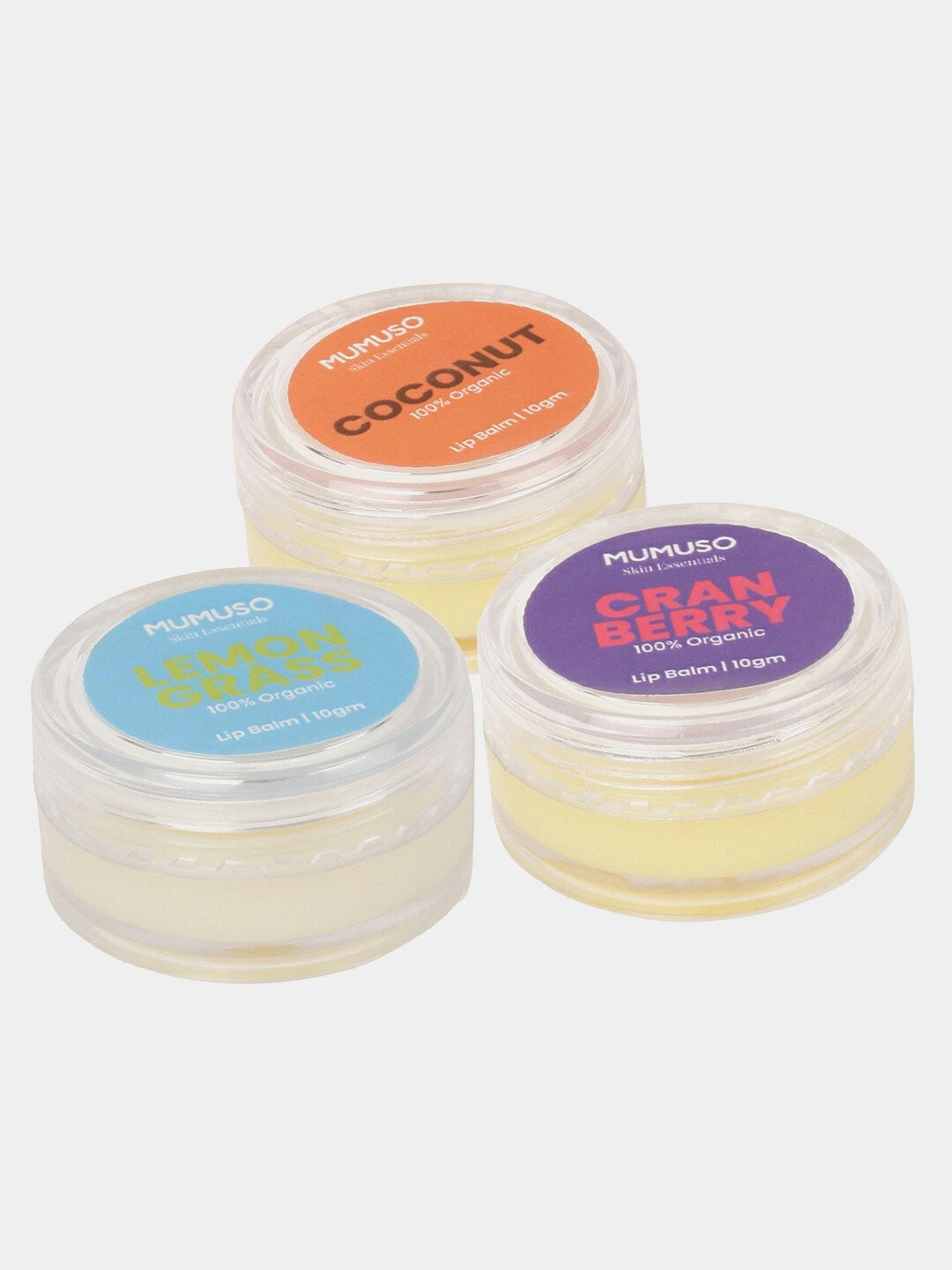 

MUMUSO Set of 3 Organic Long Lasting Lip Balm 10 g each - Coconut + Cranberry + Lemongrass, Purple