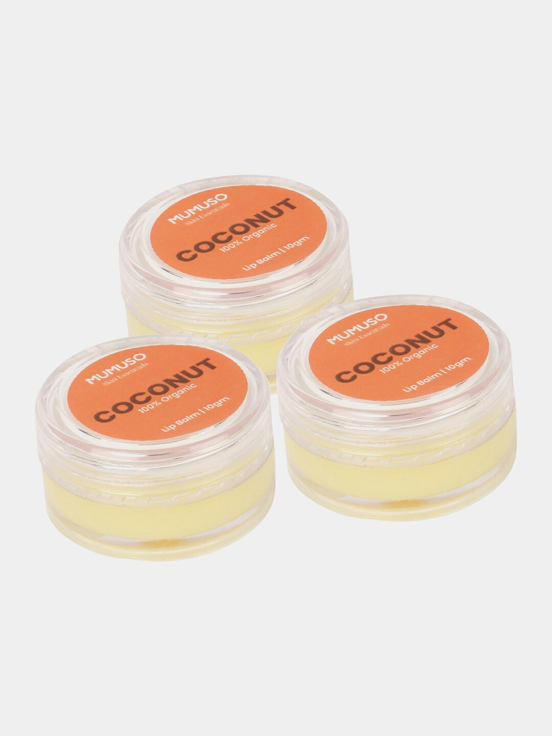 

MUMUSO Set of 3 Coconut Organic Long Lasting Lip Balm - 10 g each, Orange