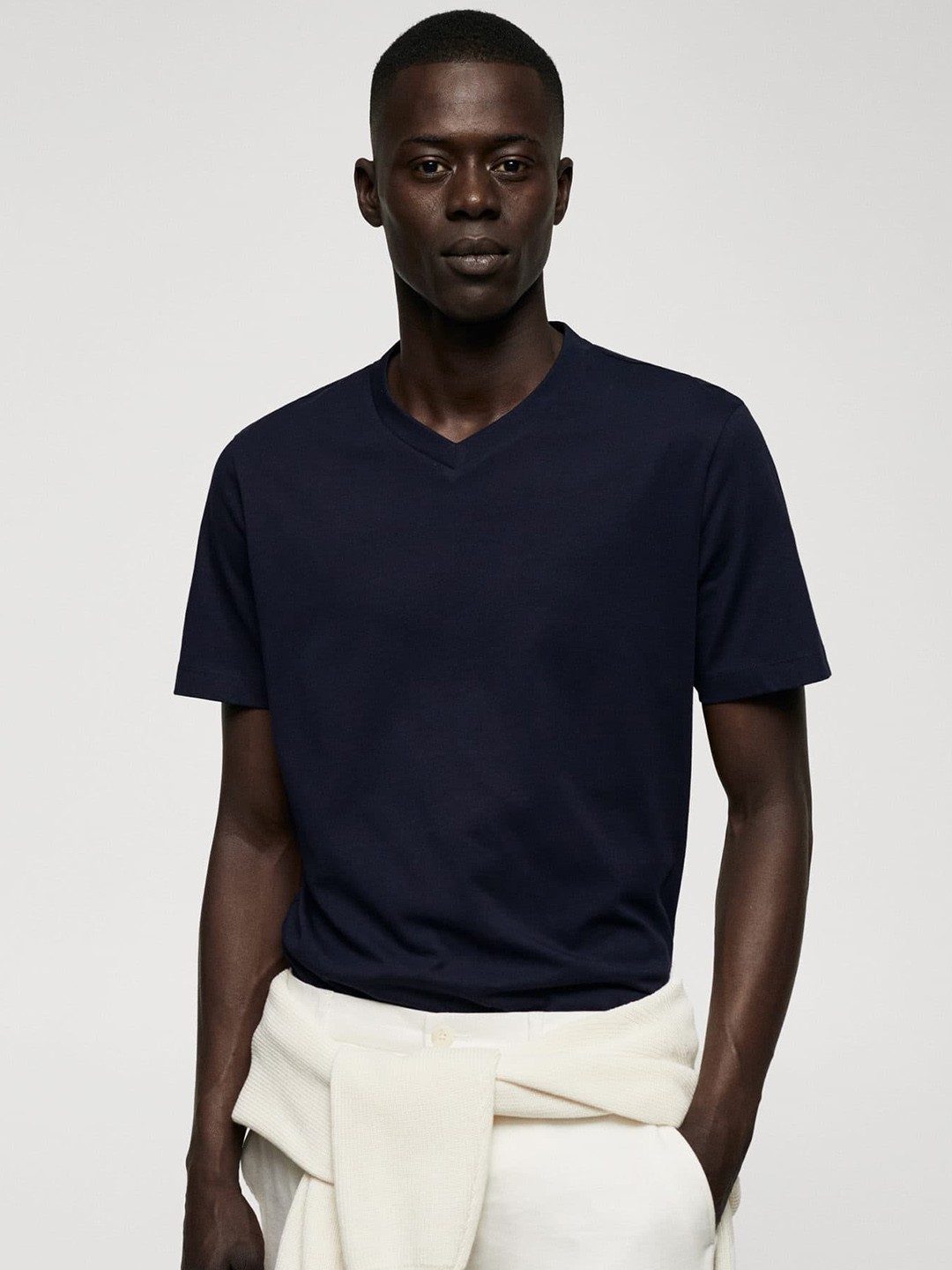 

MANGO MAN Regular Fit Pure Cotton T-shirt, Navy blue