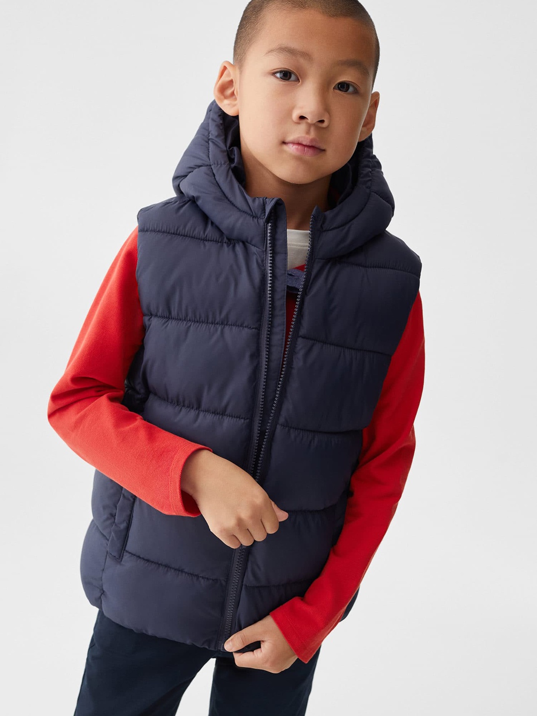 

Mango Kids Boys Sleeveless Hooded Padded Jacket, Navy blue