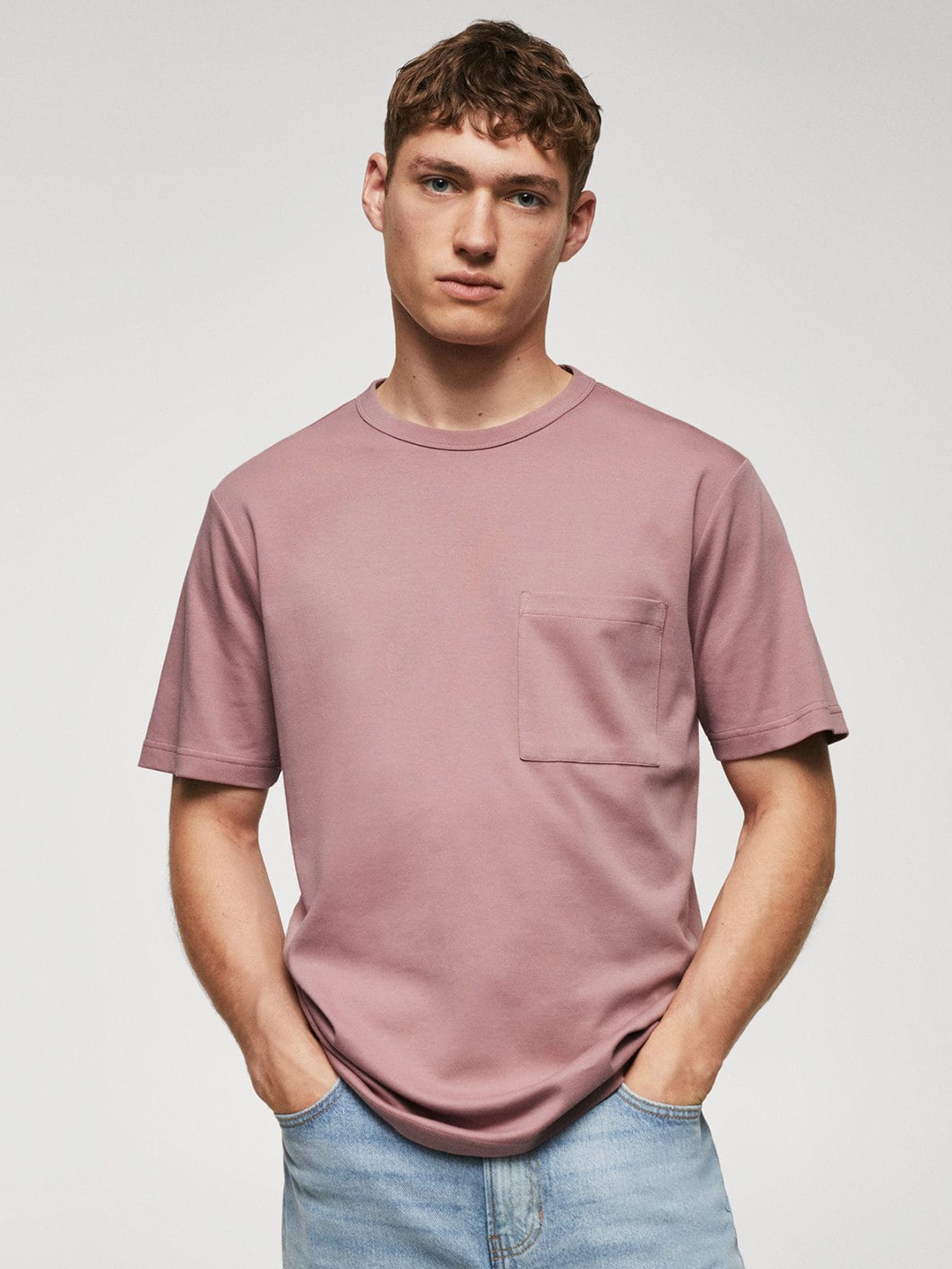 

MANGO MAN Regular Fit Pure Cotton T-shirt, Rose