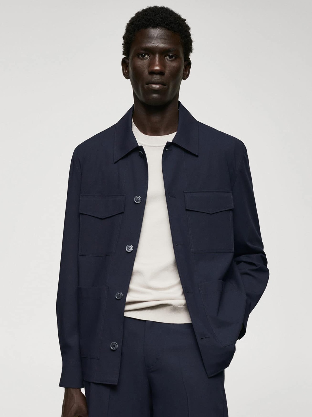 

MANGO MAN Solid Casual Shacket, Navy blue