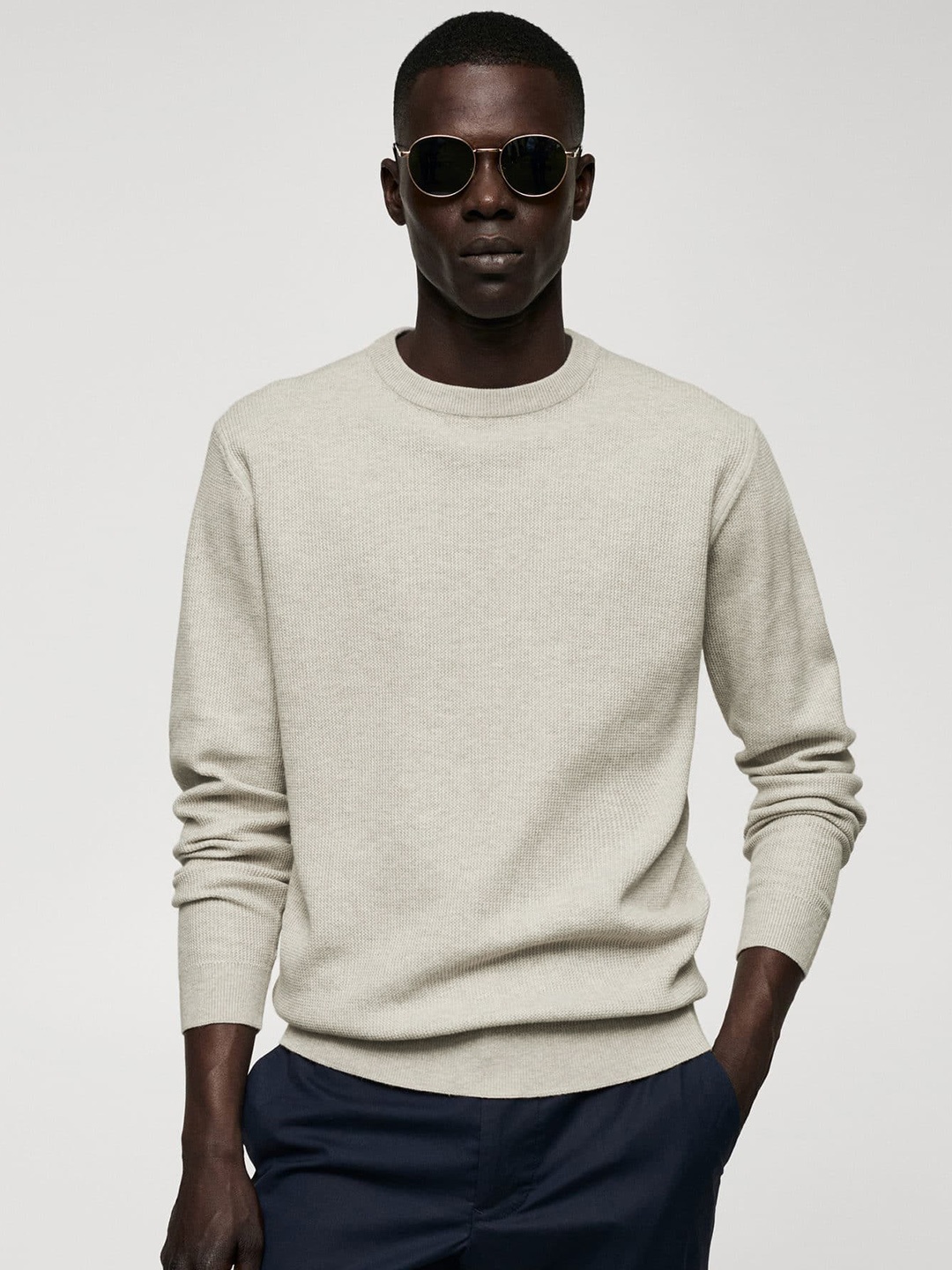 

MANGO MAN Ribbed Pullover, Beige