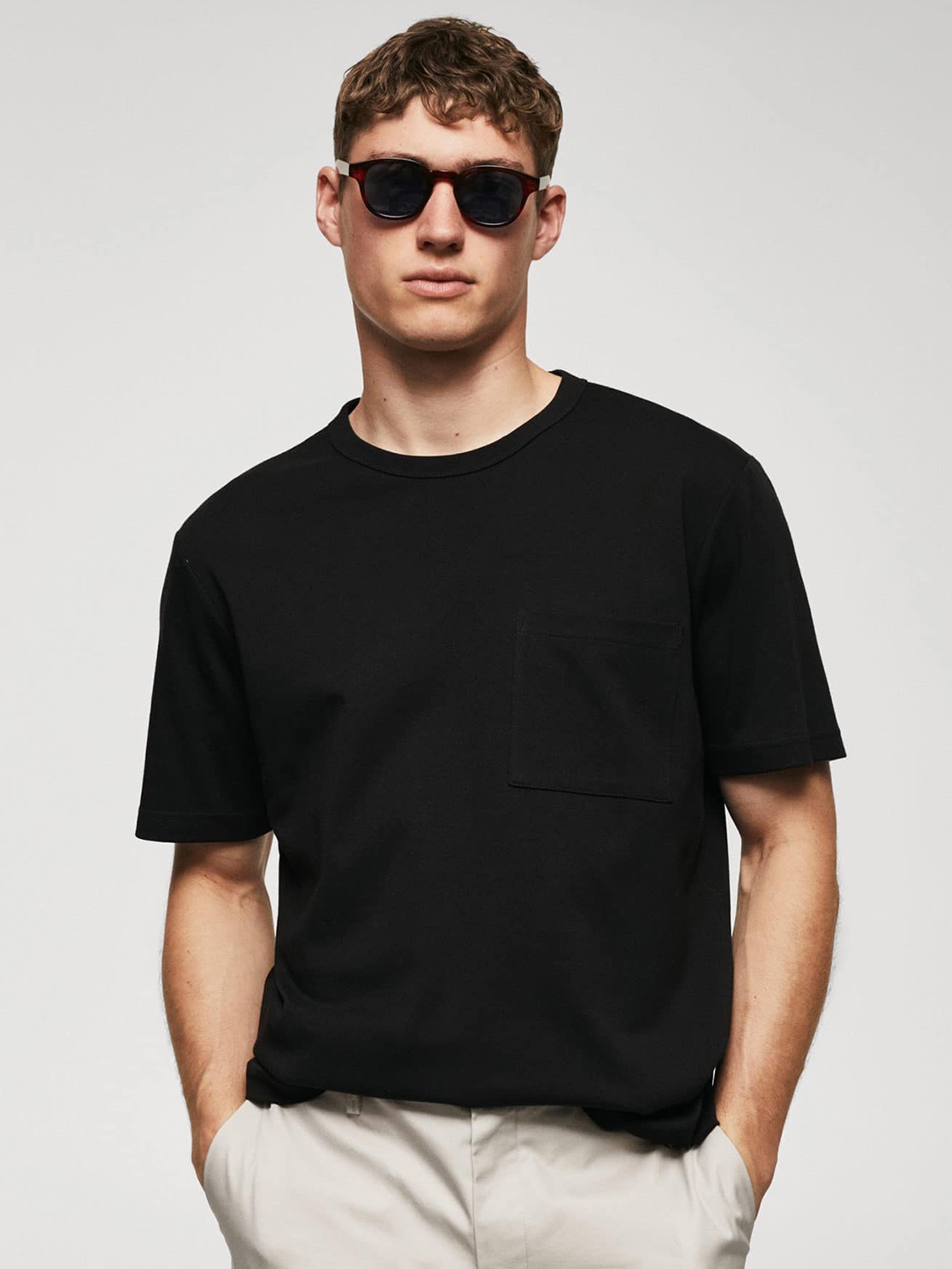

MANGO MAN Regular Fit Pure Cotton T-shirt, Black