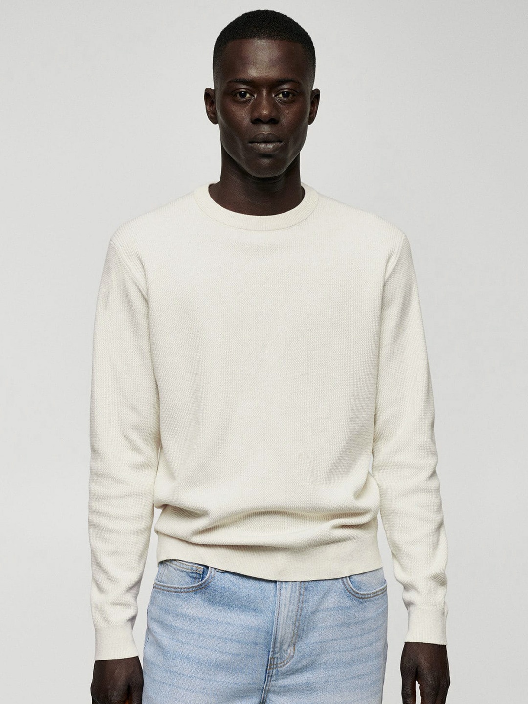 

MANGO MAN Ribbed Pullover, Off white