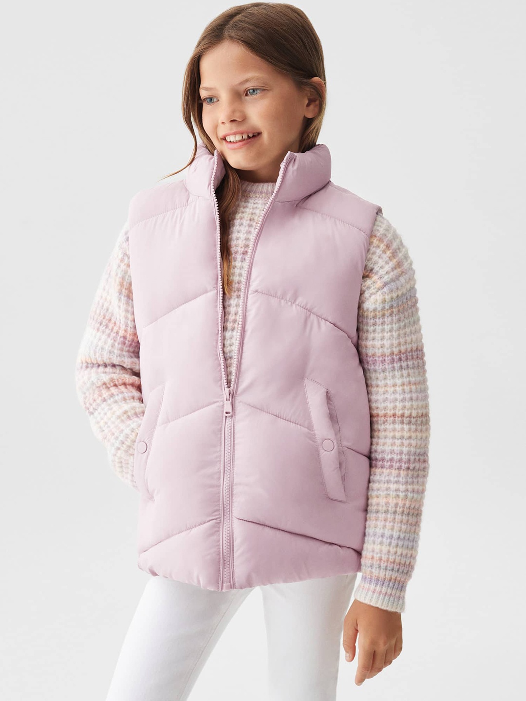 

Mango Kids Girls Stand Collar Padded Jacket, Pink