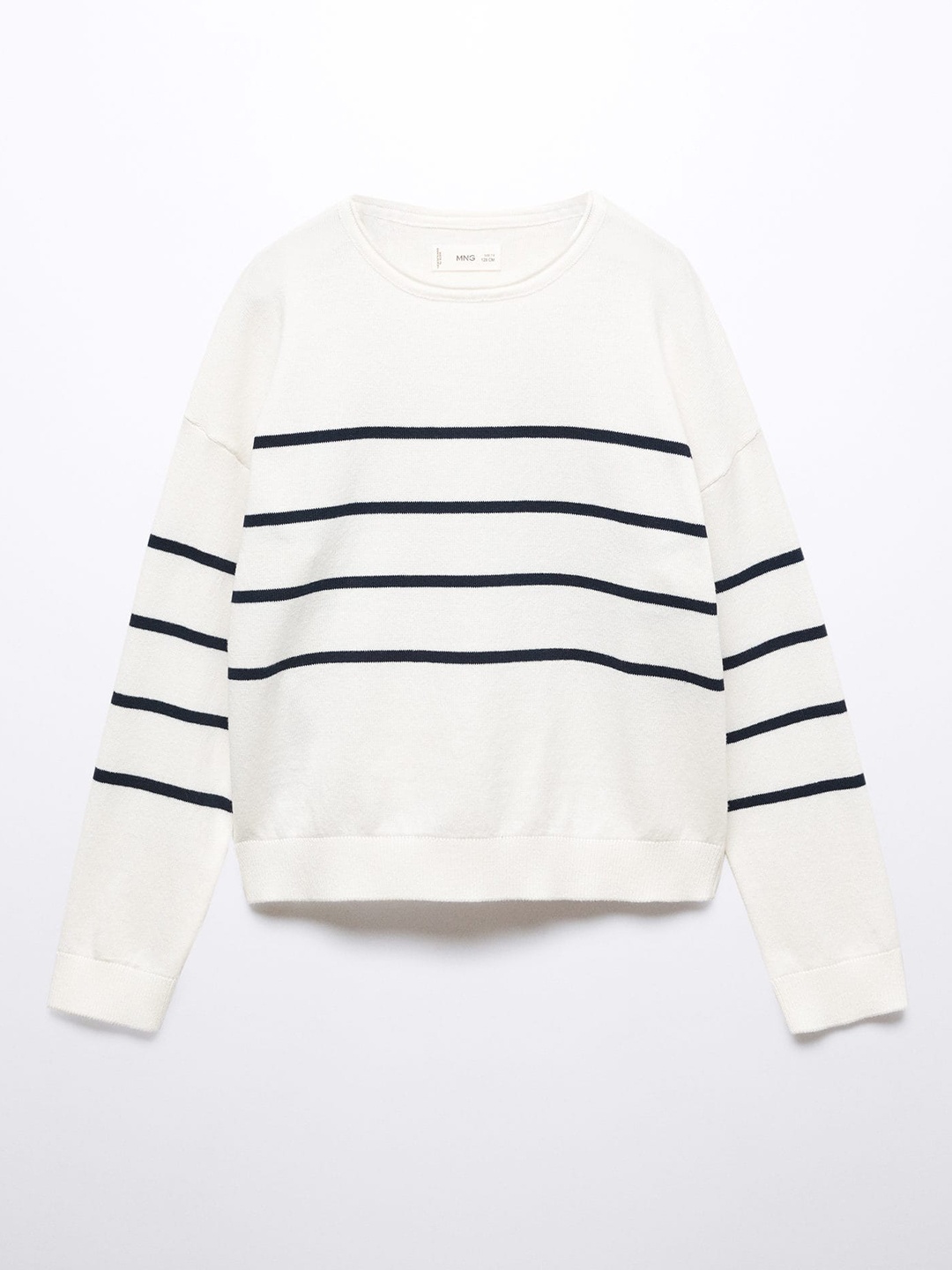 

Mango Kids Girls Striped Drop-Shoulder Sleeves Pullover, White