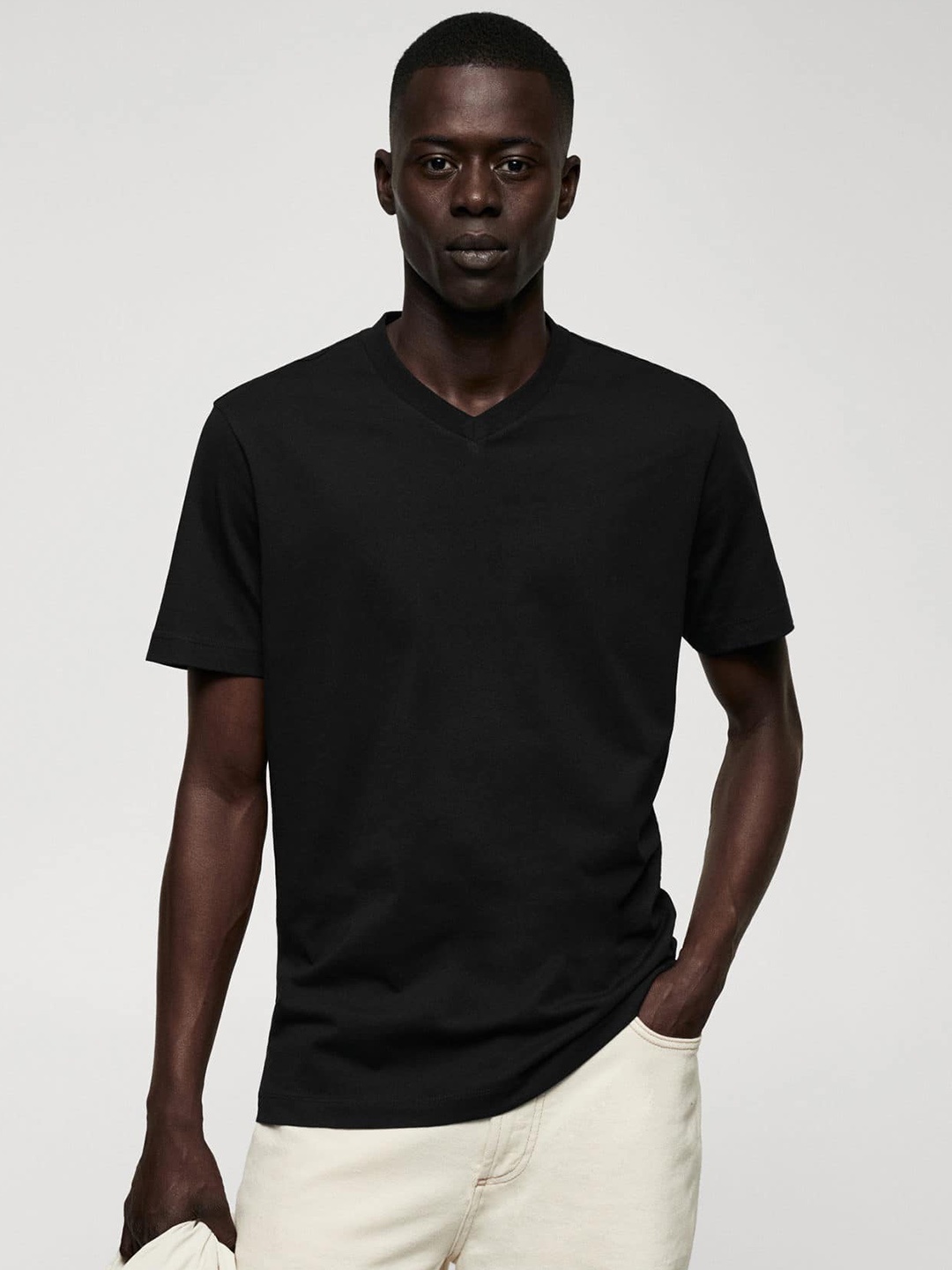 

MANGO MAN Regular Fit Pure Cotton T-shirt, Black