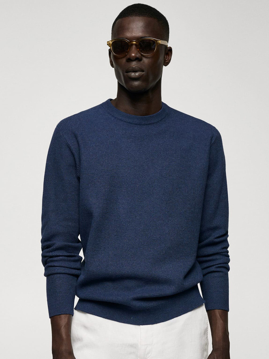 

MANGO MAN Ribbed Pullover, Blue