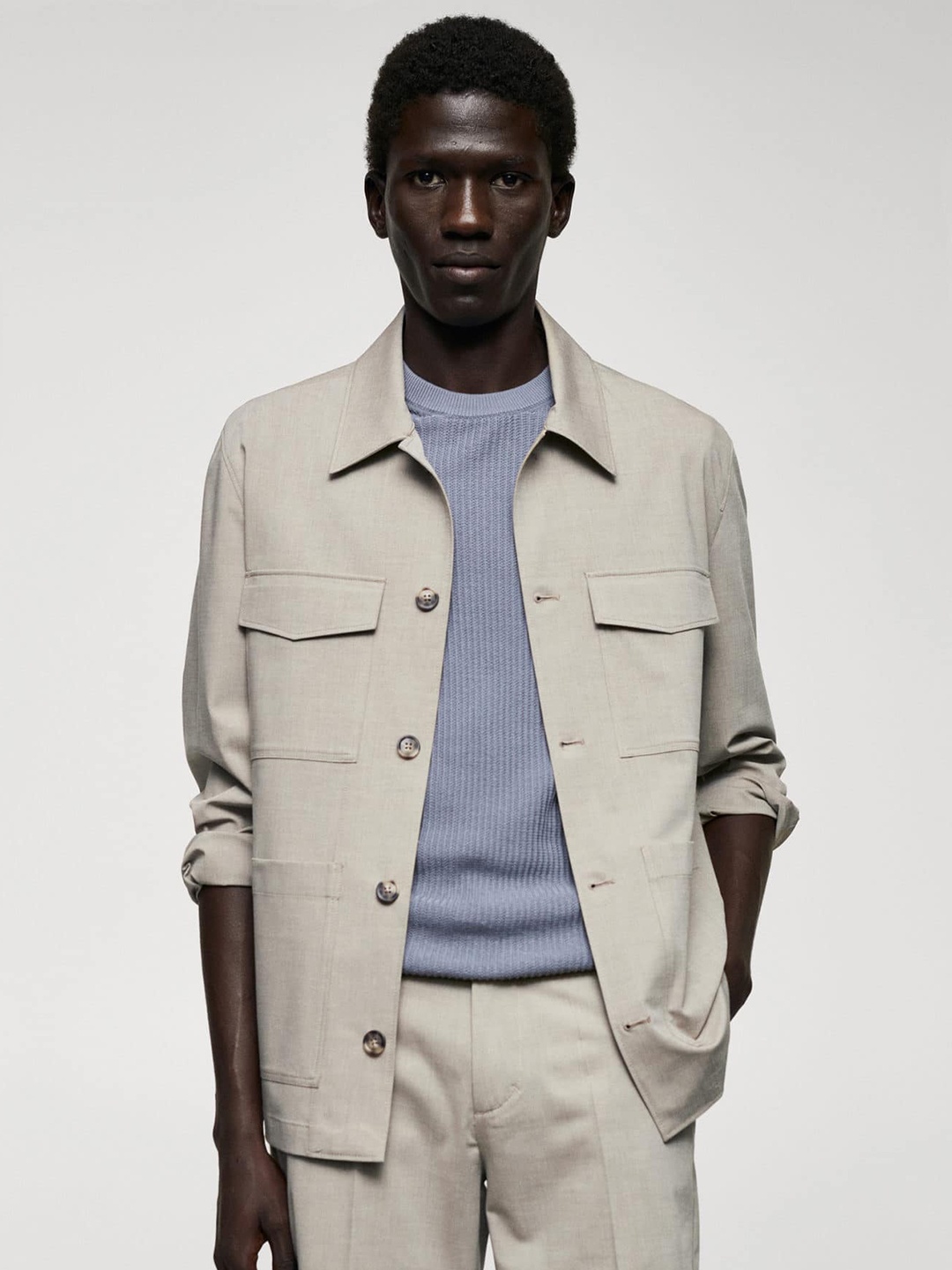 

MANGO MAN Solid Casual Shacket, Off white