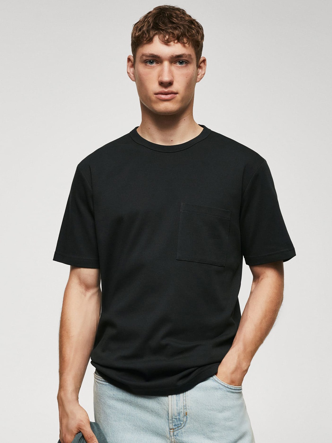 

MANGO MAN Regular Fit Pure Cotton T-shirt, Black