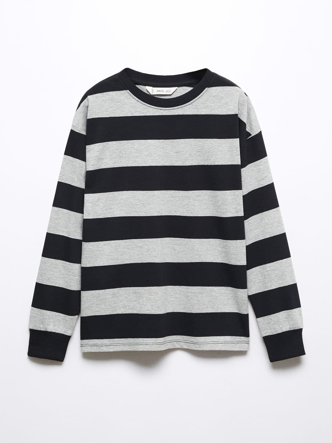 

Mango Kids Boys Pure Cotton Striped Drop-Shoulder Sleeves T-shirt, Black