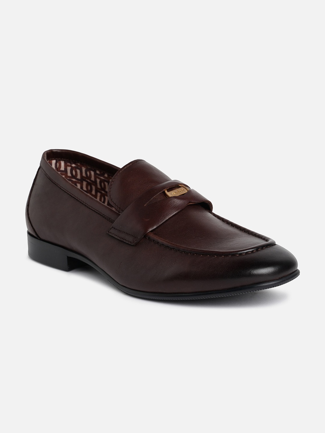 

ALDO Men Round Toe Leather Formal Loafers, Brown