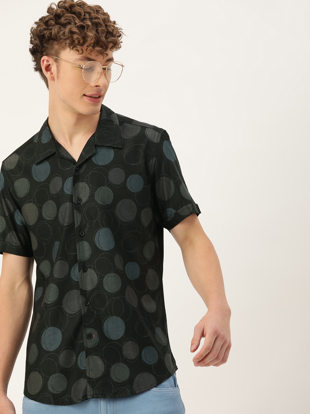 

Mast & Harbour Men Slim Fit Opaque Printed Casual Shirt, Black