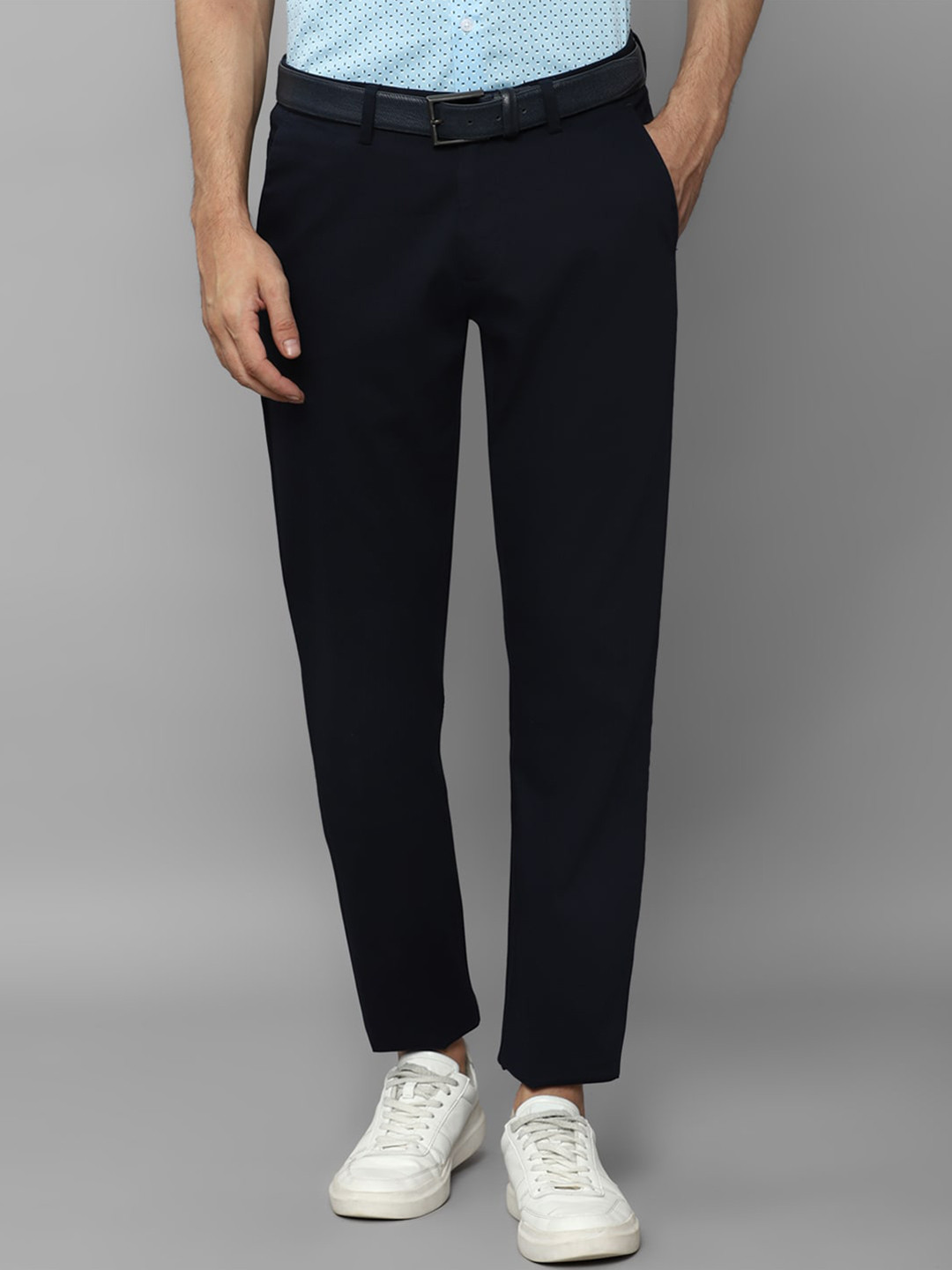 

Allen Solly Men Mid-Rise Slim Fit Pure Cotton Trousers, Navy blue