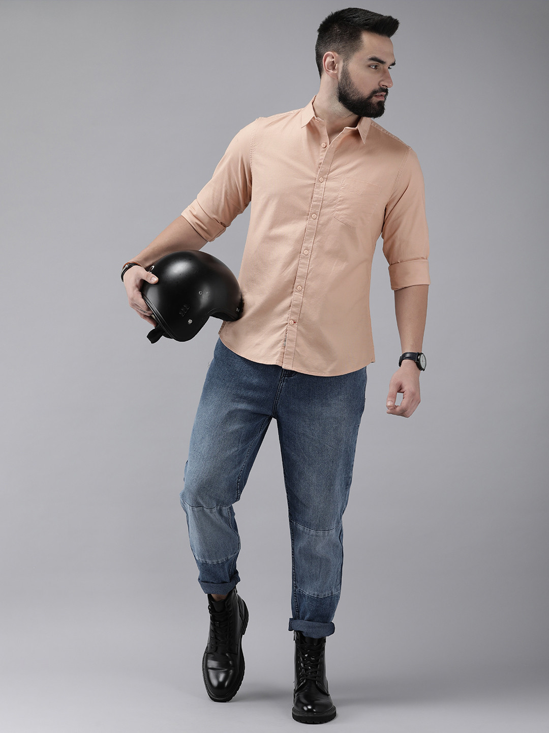 

Roadster Men Opaque Casual Shirt, Peach