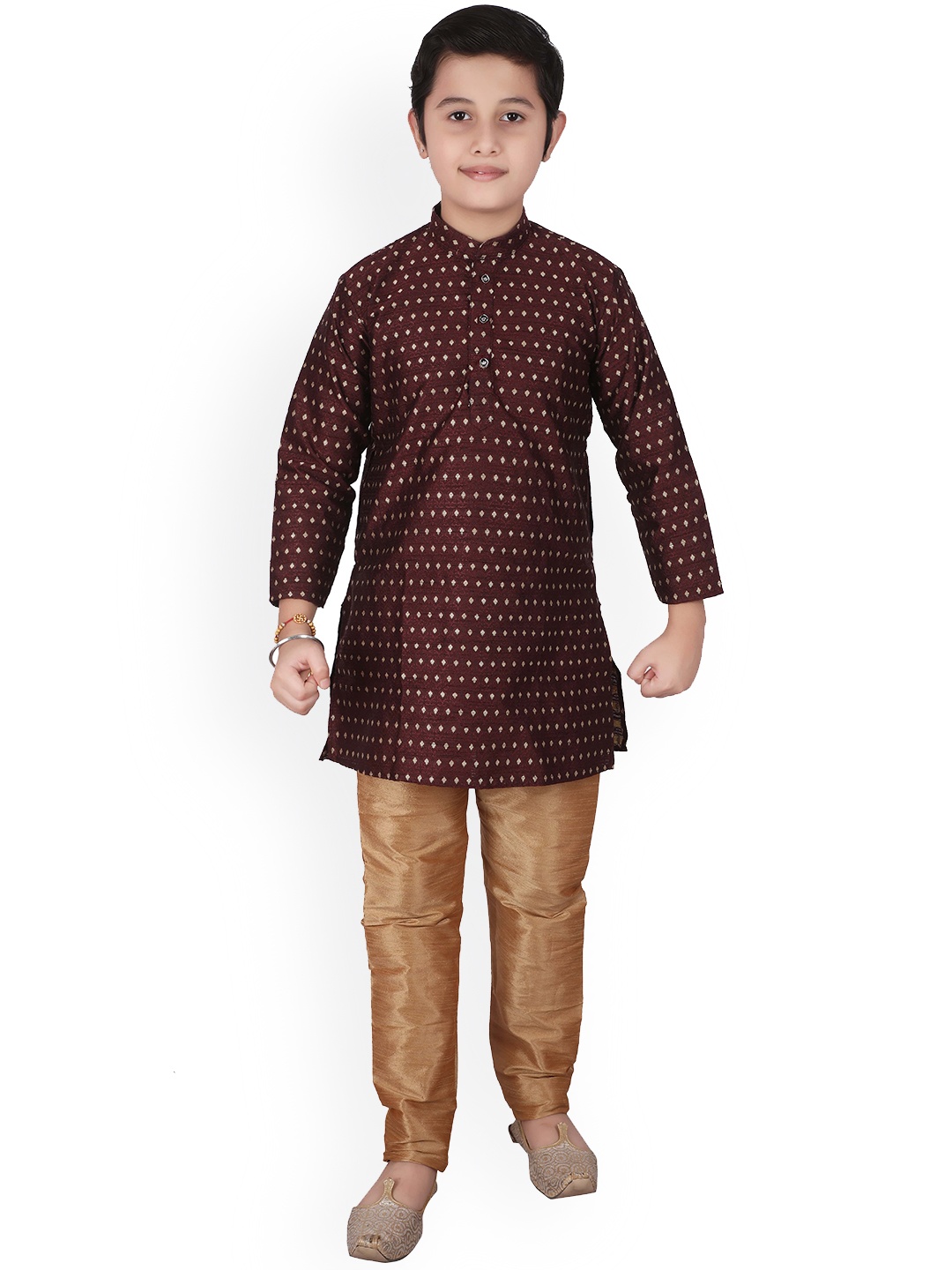 

Pro-Ethic STYLE DEVELOPER Boys Ethnic Motifs Printed Mandarin Collar Kurta With Pyjamas, Maroon