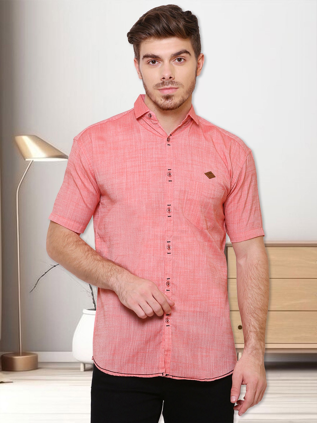 

Kuons Avenue Smart Slim Fit Spread Collar Pocket Casual Shirt, Red