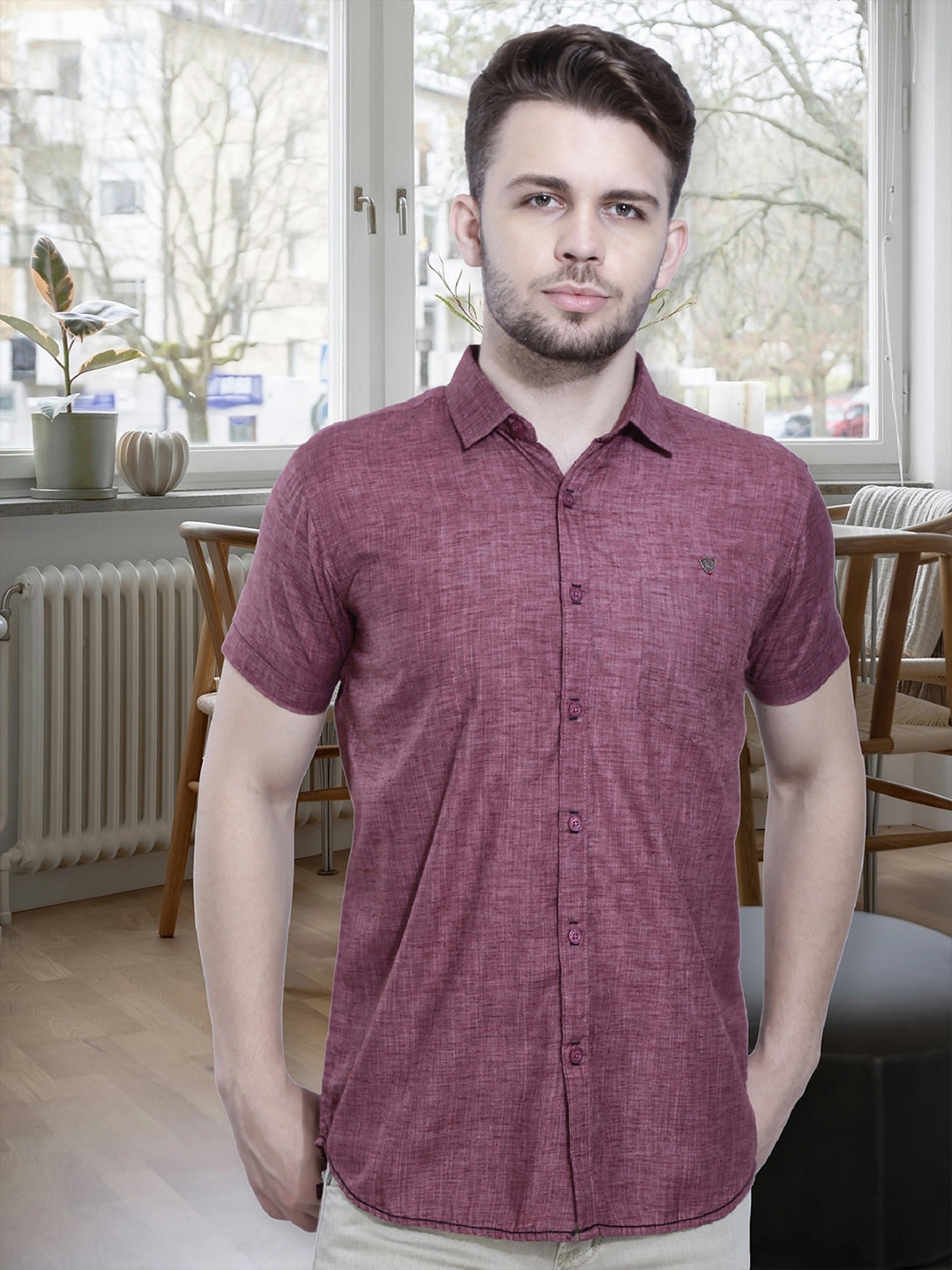 

Kuons Avenue Smart Slim Fit Spread Collar Pocket Casual Shirt, Burgundy