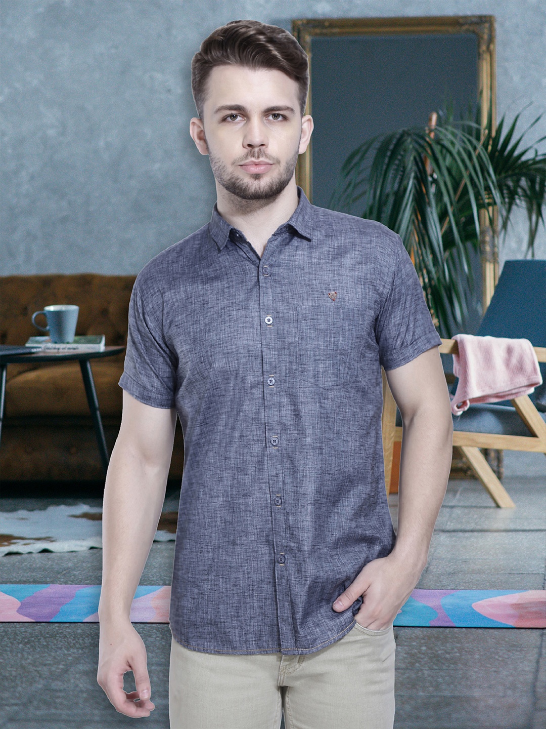 

Kuons Avenue Smart Slim Fit Spread Collar Pocket Casual Shirt, Grey