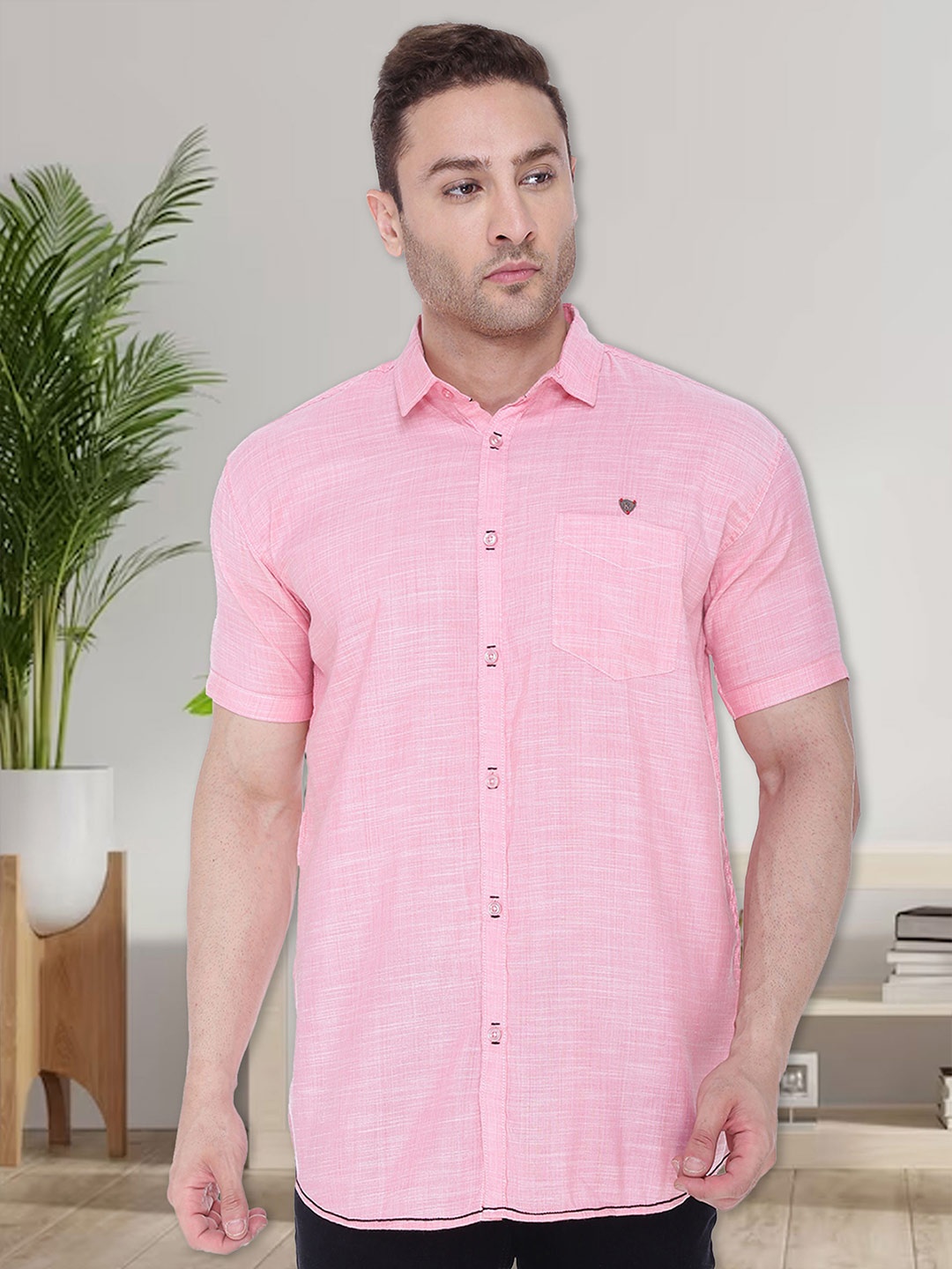 

Kuons Avenue Smart Slim Fit Spread Collar Pocket Casual Shirt, Pink