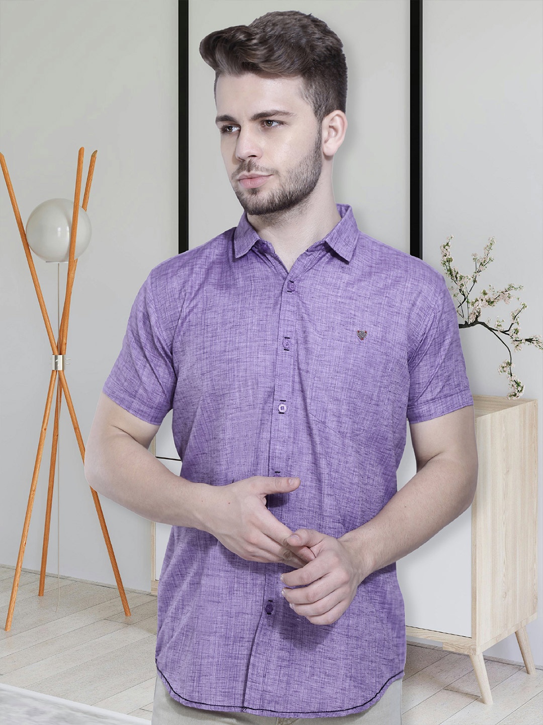 

Kuons Avenue Smart Slim Fit Spread Collar Pocket Casual Shirt, Purple