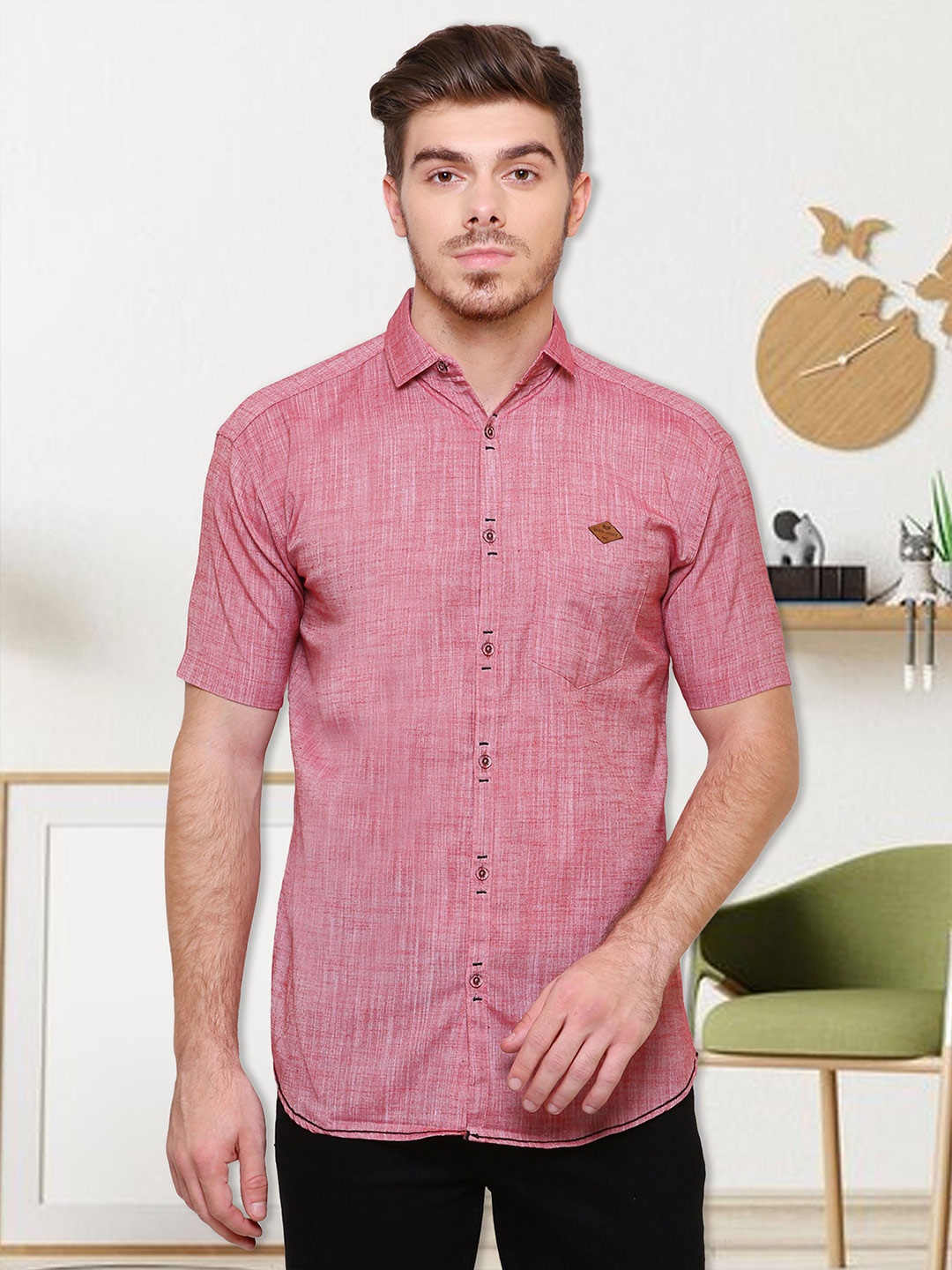 

Kuons Avenue Smart Slim Fit Spread Collar Pocket Casual Shirt, Red