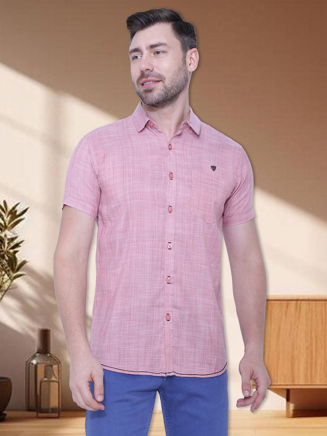 

Kuons Avenue Smart Slim Fit Spread Collar Pocket Casual Shirt, Pink