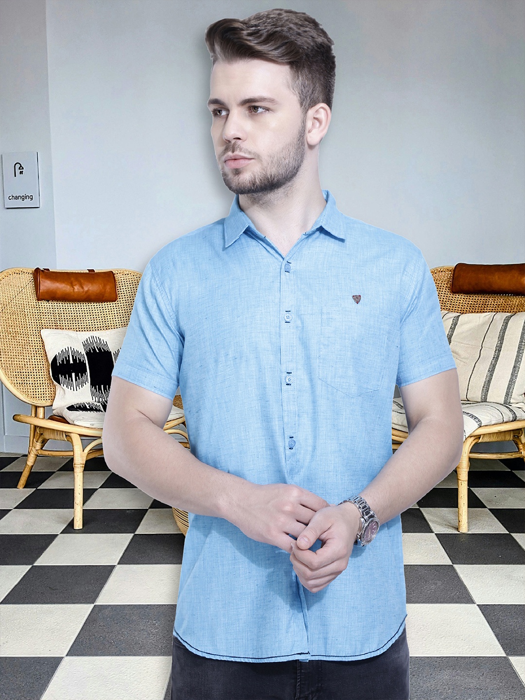 

Kuons Avenue Smart Slim Fit Spread Collar Pocket Casual Shirt, Turquoise blue