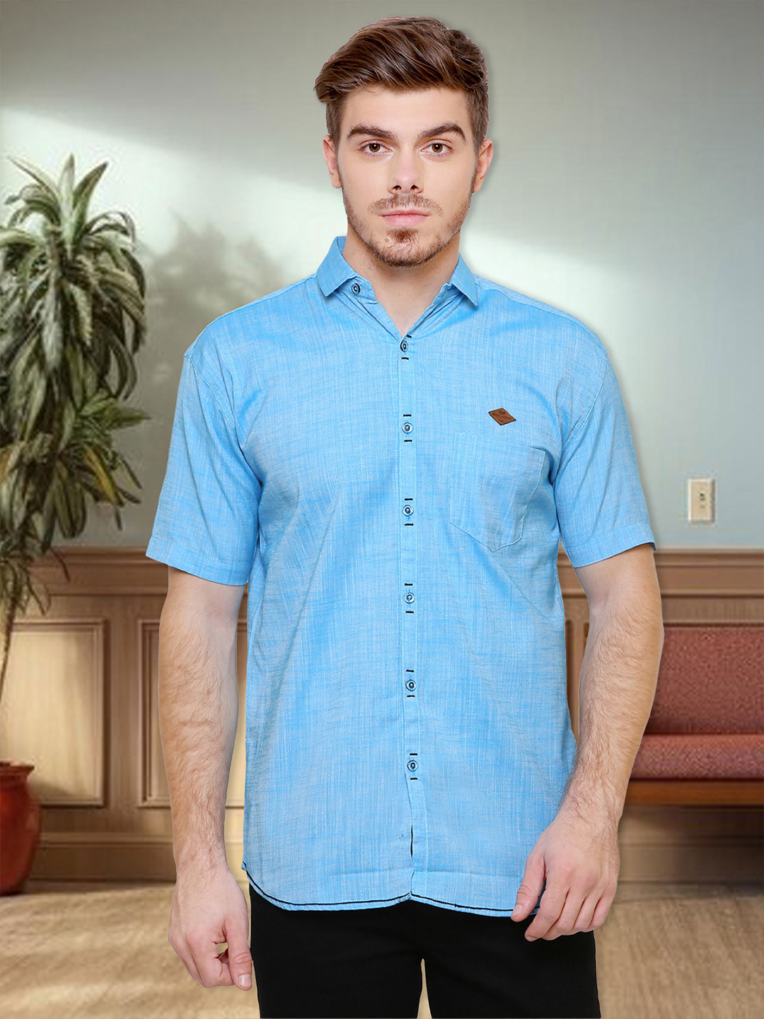 

Kuons Avenue Smart Slim Fit Spread Collar Pocket Casual Shirt, Turquoise blue