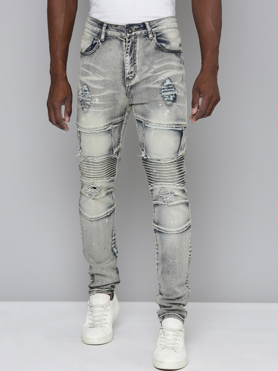 

WAIMEA Men Mid-Rise Skinny Fit Highly Distressed Heavy Fade Stretchable Jeans, Grey