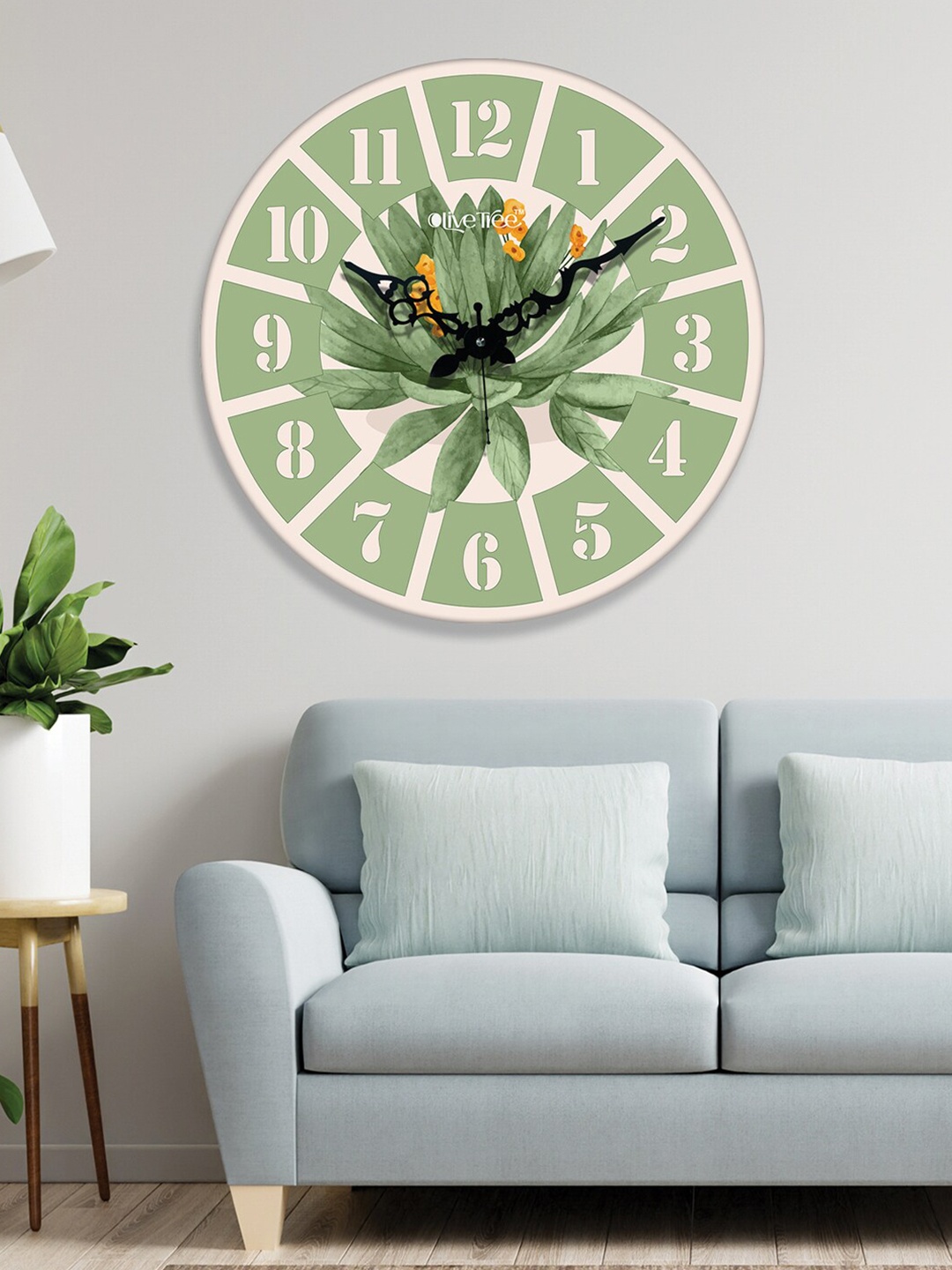OLIVE TREE Green & Beige Printed Analogue Contemporary Wall Clock