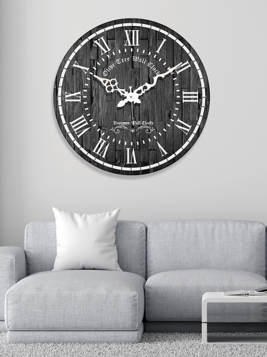 OLIVE TREE Black & White Printed Analogue Contemporary Wall Clock