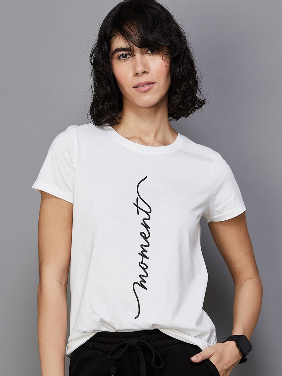 

Fame Forever by Lifestyle Typography Printed Cotton Top, White