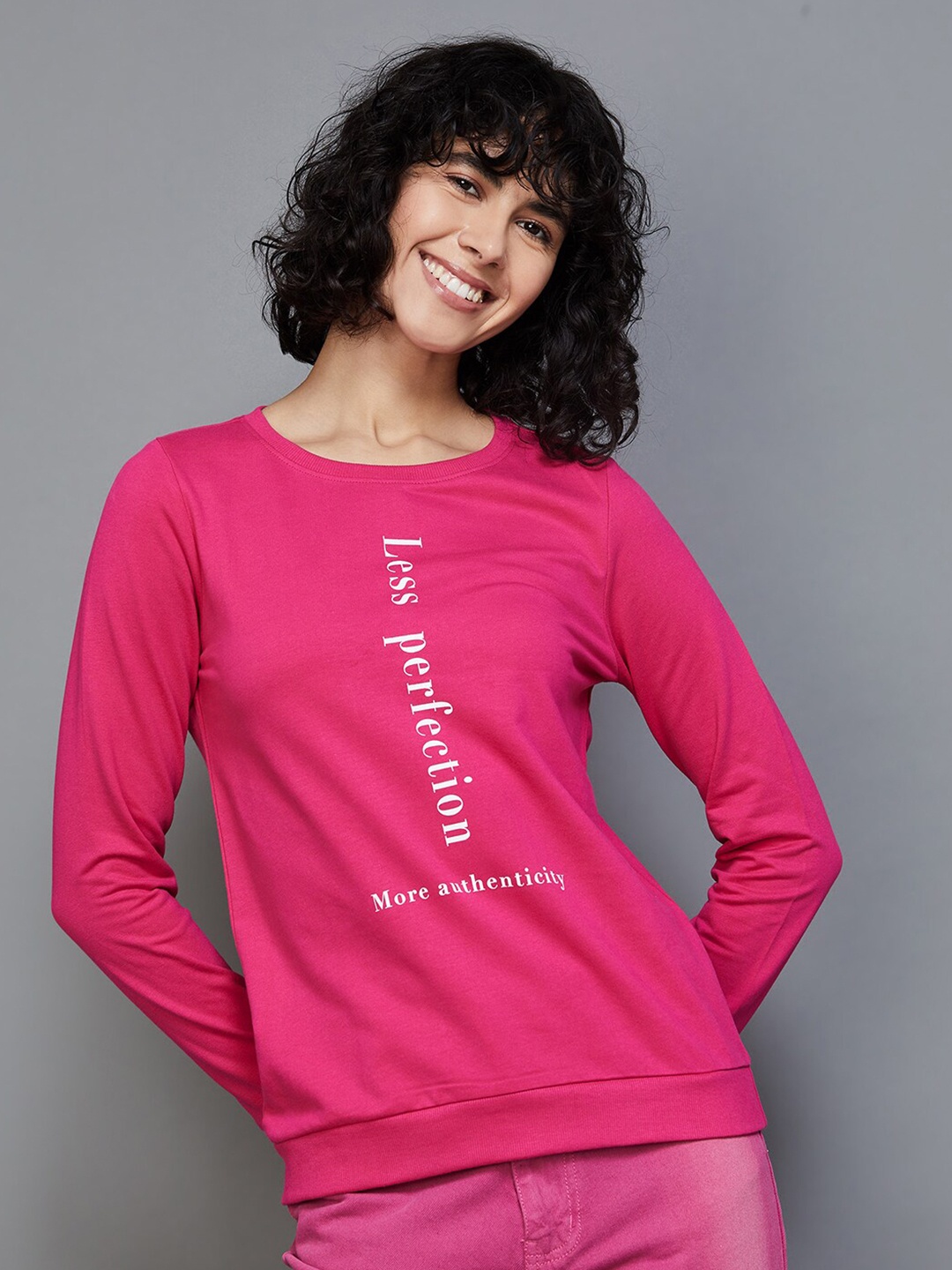 

Fame Forever by Lifestyle Typography Printed Pullover Pure Cotton Sweatshirt, Pink