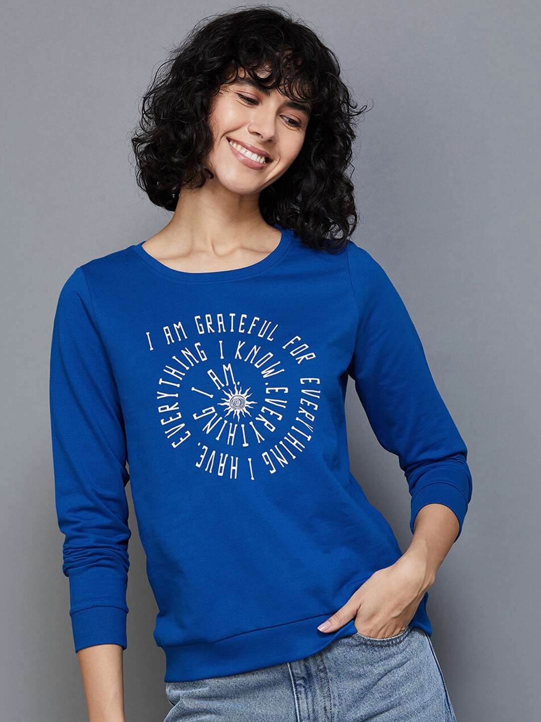 

Fame Forever by Lifestyle Typography Printed Pullover Pure Cotton Sweatshirt, Blue