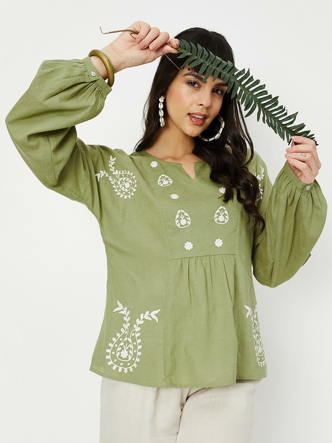 

max Floral Embroidered Tunic, Green