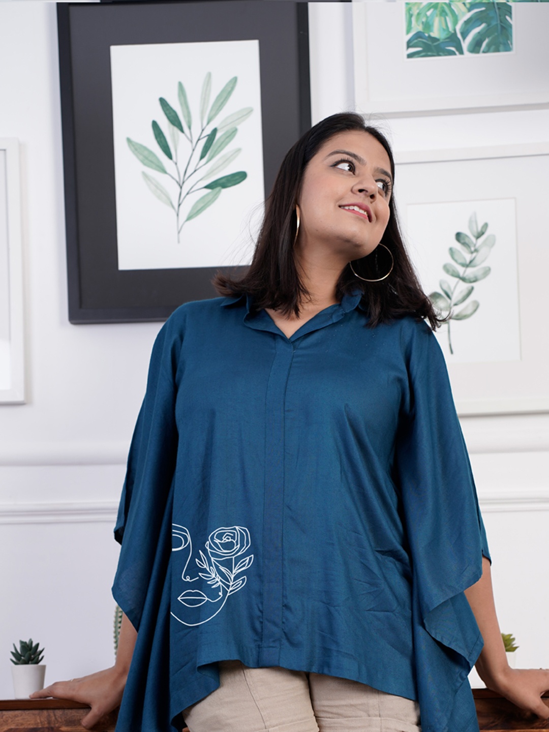 

LetsDressUp Abstract Printed Kimono Sleeves Kaftan Top, Teal