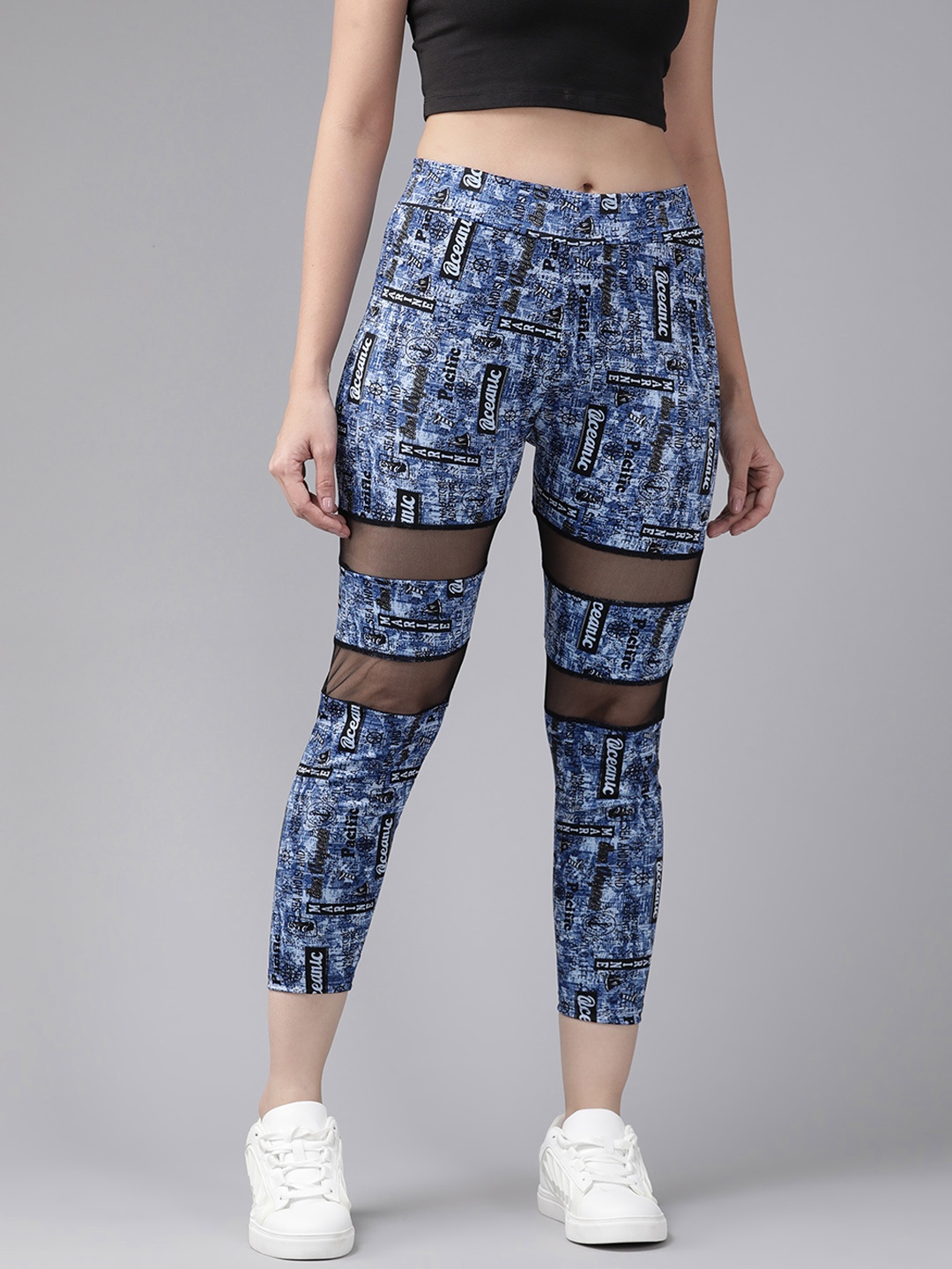 

Aarika Women Slim Fit Printed Cropped Rapid-Dry Sports Tights, Blue