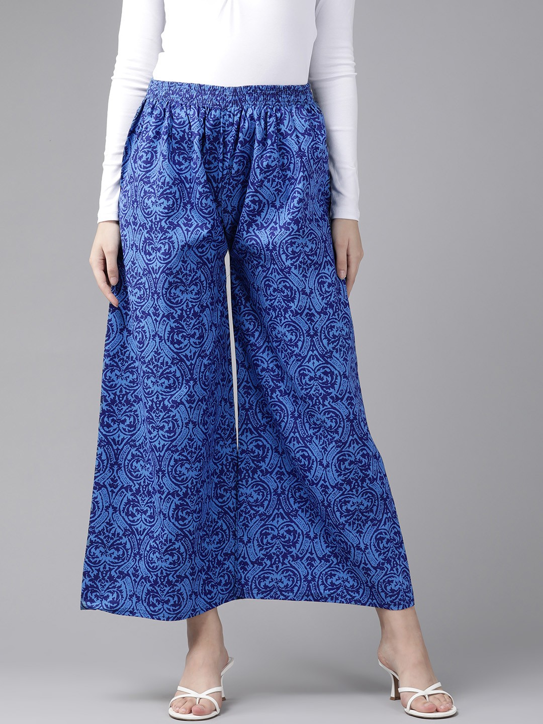 

Aarika Women Floral Printed Cotton Palazzos, Blue