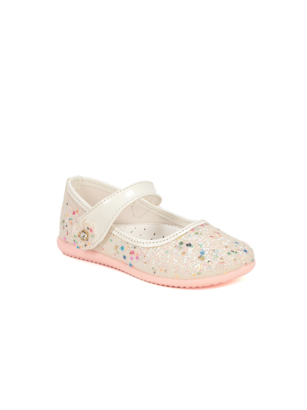 

Lil Lollipop Girls Embellished Ballerinas With Velcro Closure, White