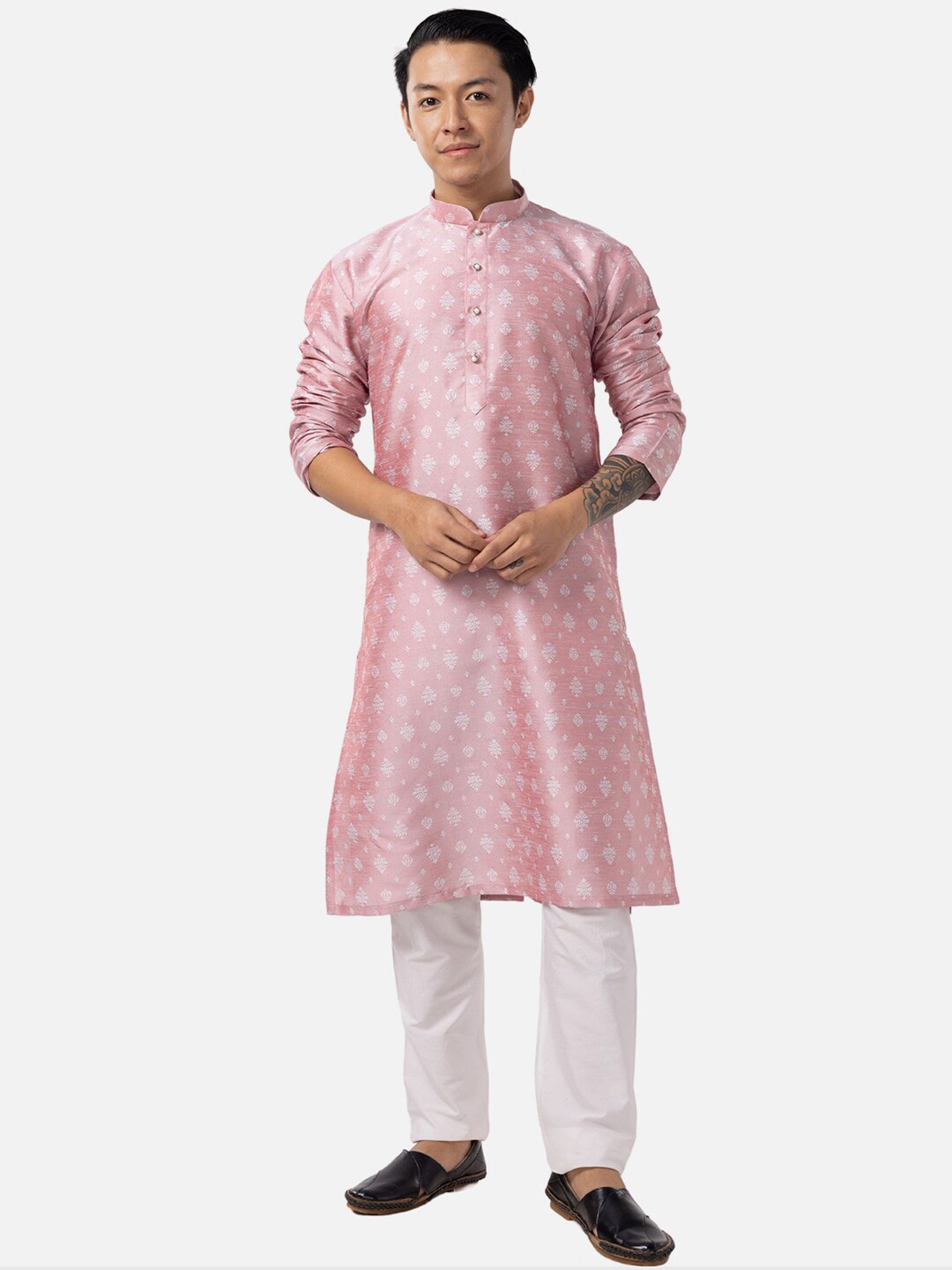 

THE KURTA COMPANY Ethnic Motifs Printed Mandarin Collar Kurta, Pink