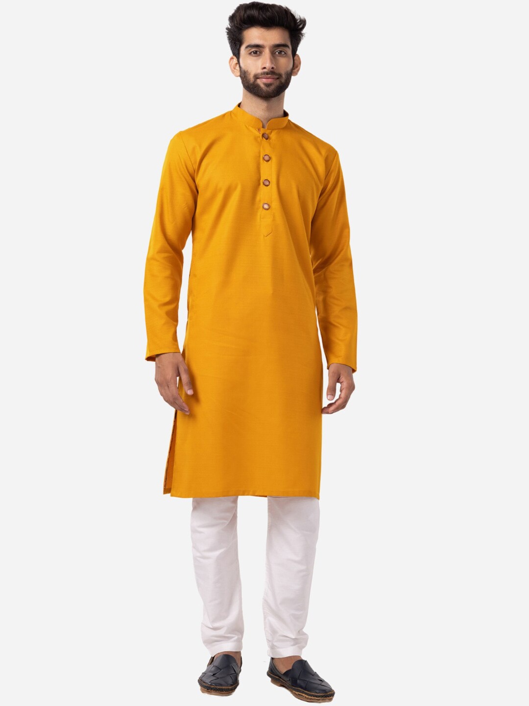 

THE KURTA COMPANY Mandarin Collar Cotton Kurta, Yellow