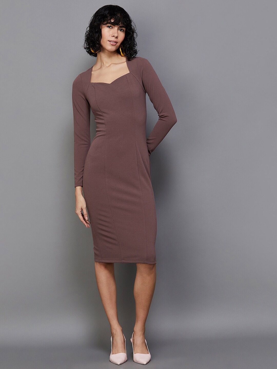

Ginger by Lifestyle Square Neck Bodycon Dress, Brown
